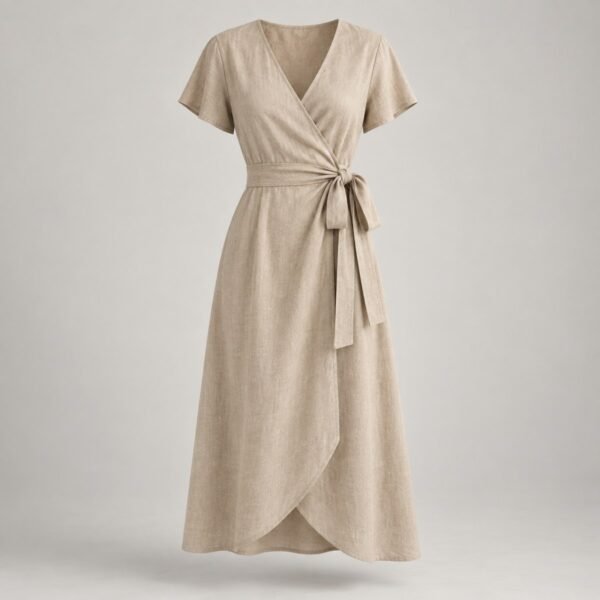 Linen Blend Wrap Dress